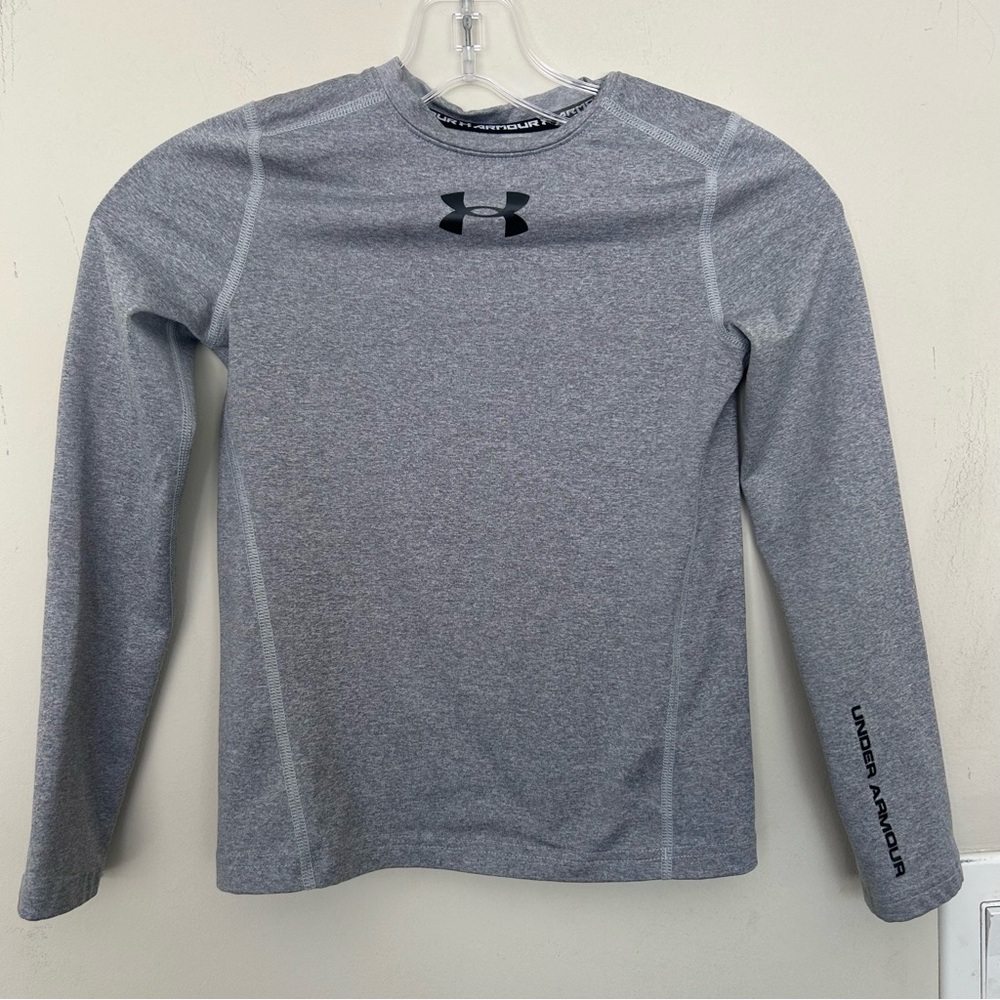 Under Armour Youth Boys Long Sleeve Cold Gear Fitted Shirt Grey size Small